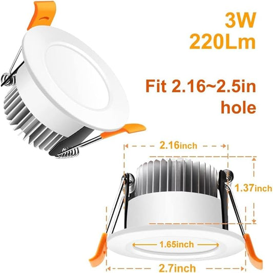 2 Inch LED Recessed Lighting Dimmable Downlight, 3W (35W Halogen Equivalent), 4000K Nature White, CRI80, LED Recessed Light with LED Driver for Living Room Hallway Stairwell Museum Showroom, 1 Pack
