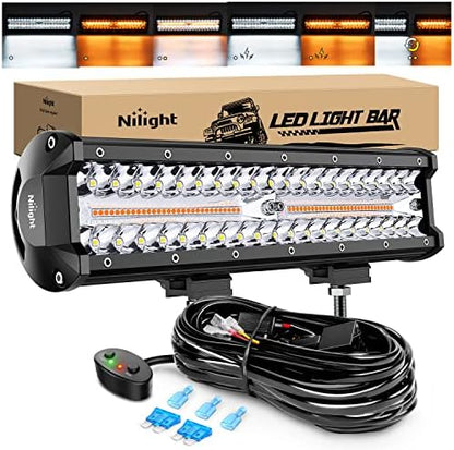 Nilight 12inch Amber White Strobe 6 Modes 300W LED Light Bar