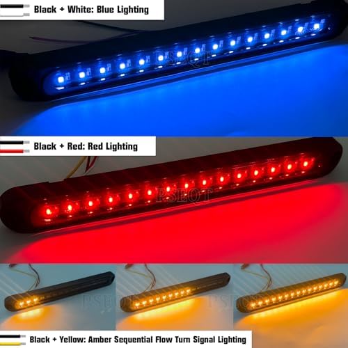PSEQT 3 Color Trailer Tail Brake Stop Turn Signal Running LED Lights Bar Amber Red Blue Rear Identification Marker Waterproof Light Strip for Trailer Truck Pickup Offroad RV ATV UTV Bus Van, 2Pcs
