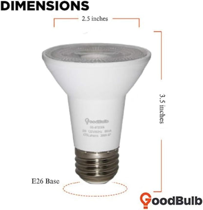 GoodBulb Commercial Grade LED Light Bulb - 7 Watt & 470 Lumens - Features PAR20 Shape & E26 Base - 3000K Warm White Light - 120V Fully Dimmable Bulb - 4 Pack
