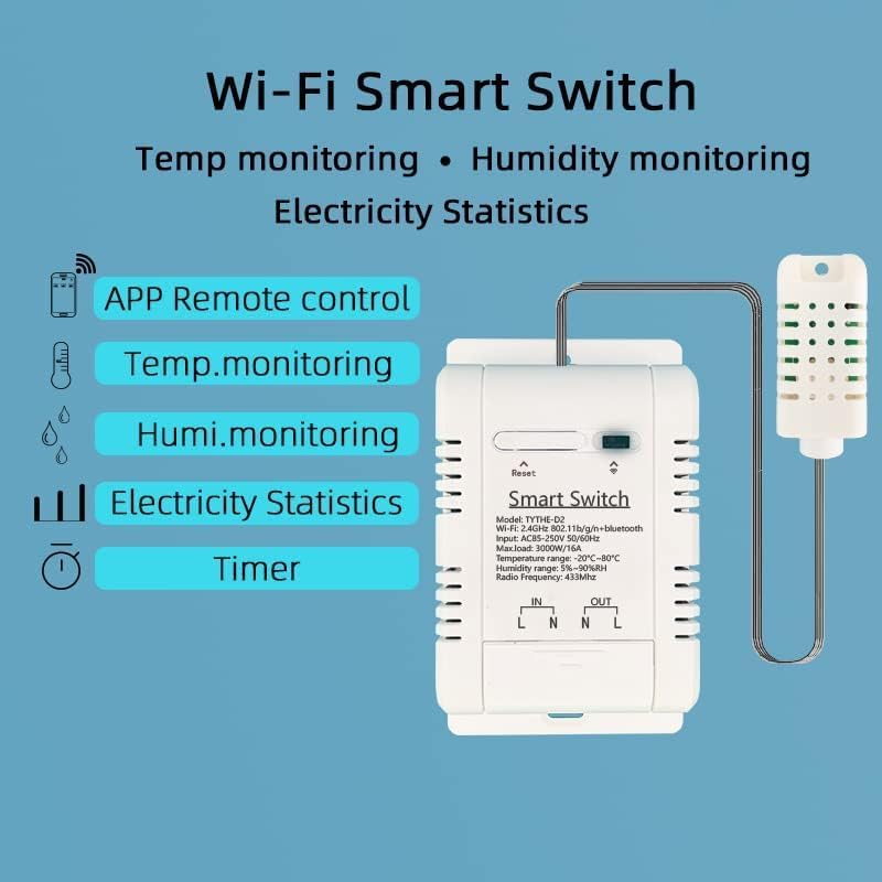 Tuya Smart WiFi 16A Temperature Humidity Switch Sensor Module with Energy Consumption Monitoring, APP Bluetooth Wireless Remote Control,Works with Alexa Google Home (Temperature Humidity)