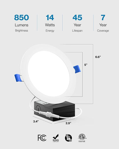 Sunco 12 Pack Recessed Lighting 6 Inch LED, Canless Ceiling Lights Slim with Junction Box, 850 LM, 14W (100W Equivalent), 5000K Daylight, Dimmable, Wafer Thin, 50000 Lifetime Hours ETL.