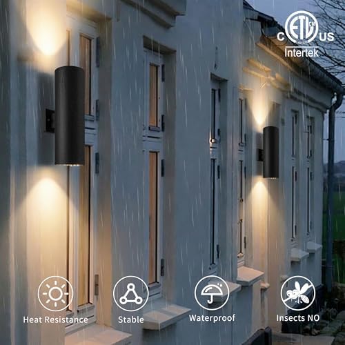 mirrea 18" Modern Outdoor Porch Light in 2 Lights, Matte Black, 4 Pack