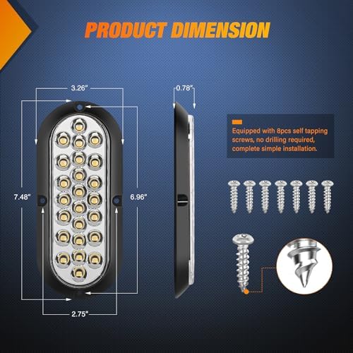 Nilight 6" Oval Tail Light 2PCS White 24LED Back Up Reverse Lights