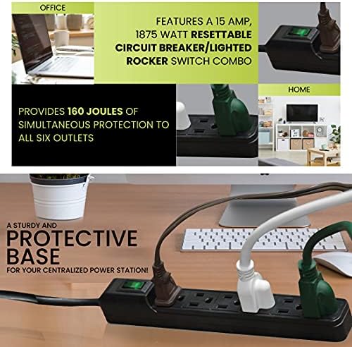 Go Green Power Inc. GG-16103MINBK 6 Outlet Surge Protector, Black