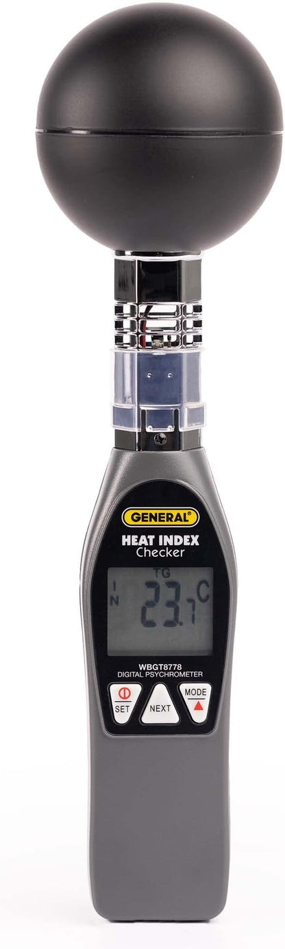 General Tools Deluxe Heat Index Monitor #WBGT8778 With 75 x 75 mm Brass Black Ball, 32° to 122° F, 0 to 100% RH