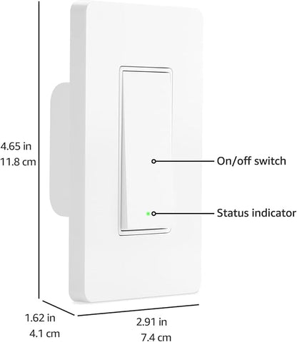 Amazon Basics Smart Light Switch, Single Pole, Works with Alexa Only, Voice Control, Schedule, 2.4 GHz Wi-Fi, No Hub Required, Easy to Install, White