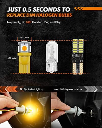 SEALIGHT 194 LED Bulbs, 168 T10 LED Bulb Amber 2700k Yellow 2825 for Turn Signal Side Marker Dome Lights, 12V Cab Running Parking Tail Lights, (Pack of 10)