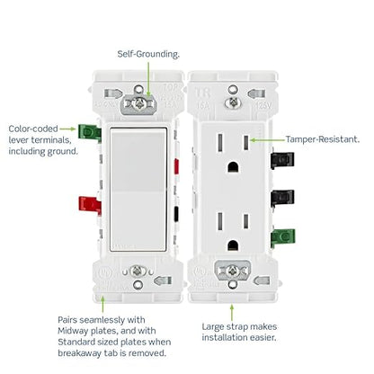 Leviton Lever Edge 15 Amp Single Pole Rocker Switch,E5601-MW,White,(Pack of 40)