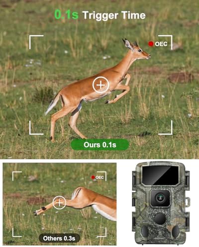 KJK Trail Camera 4K 64MP WiFi Bluetooth Game Camera, Night Vision Wildlife Hunting Camera, 0.1s Trigger Motion Activated, IP67 Waterproof, 130° Wide Angle for Deer & Farm Security