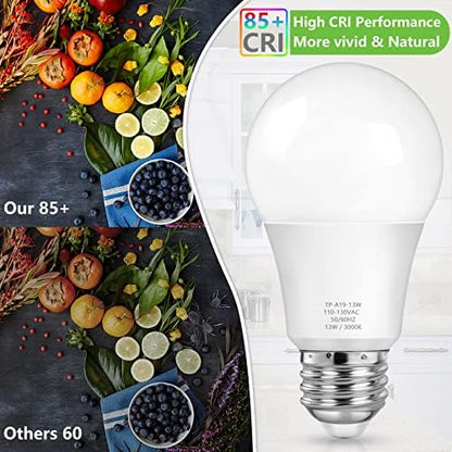MAXvolador A19 LED Light Bulbs, 100 Watt Equivalent, Soft White 3000K, 1500 Lumens, E26 Base, Non-Dimmable, 13W Bright LED Bulbs, 4-Pack