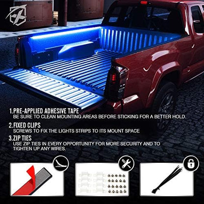 Xprite 2PCS 60" Blue LED Truck Bed Lights Strip Kit with On/Off Switch
