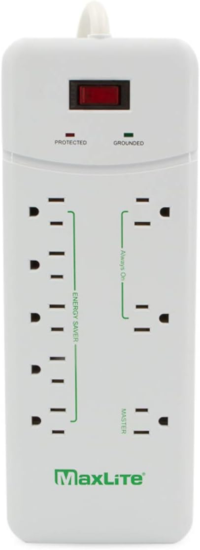 MaxLite Advanced Power Strip with 8 RECEPTACLES and 1350 Joules of Surge Protection,White,APS-8/1350J