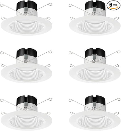 Juno E Series 5"/6" LED Ceiling Light, Baffle Trim Recessed Lighting with 5-in-1 Switchable White Color, 900 Lumens, Wet Rated LED Downlight, Dimmable, White, 6-Pack