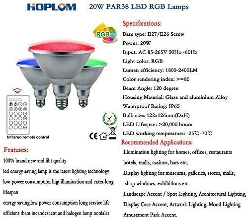 20W PAR38 RGB Colored LED Spotlight Outdoor, E27/E26 Color Changing Light Bulb, Waterproof Flood Light with Remote for Holiday Home Party Decoration