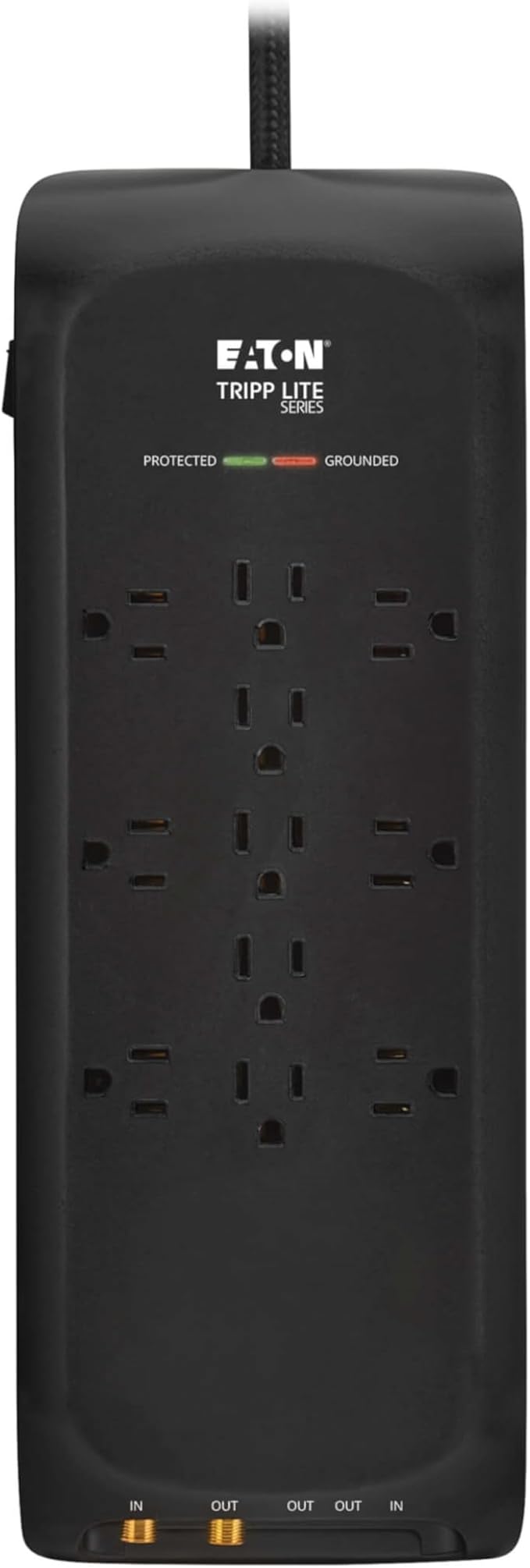 Eaton Tripp Lite Series Surge Protector Power Strip with Flat Plug Braided Extension Cord + Coax, Phone/Modem Protection, 4200 Joules, 8ft Cable, Manufacturer's (TLP118DBTELTV)