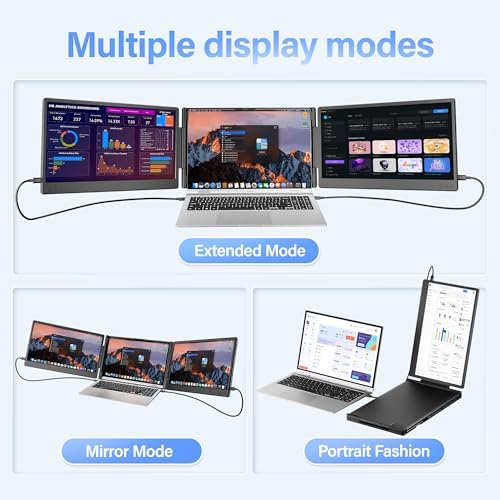 Laptop Screen Extender, 14" Triple Monitor Extender, 1080P FHD Portable Monitor for Laptop, Upgraded Auto-Width Fits 13-17.3" Laptops, Plug & Play Screen Extender Compatible with Windows/Mac/Chrome
