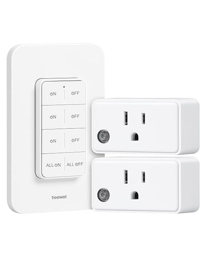 Remote Control Outlet Wireless Wall Mounted Light Switch, 2 Independent Control Outlets, 200FT RF Range, Compact Design, 15A/1875W High-Power for Lamps, Lights, Household Appliances