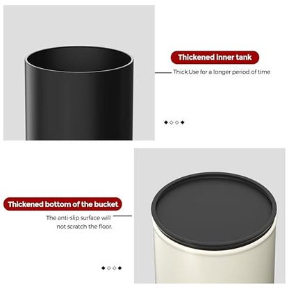 2.4GAL Off White Metal Garbage Can, Double-Layer with Inner Layer,Small Bathroom Trash Can with FILP Lid for Bedroom,Office,Hotel,Bank