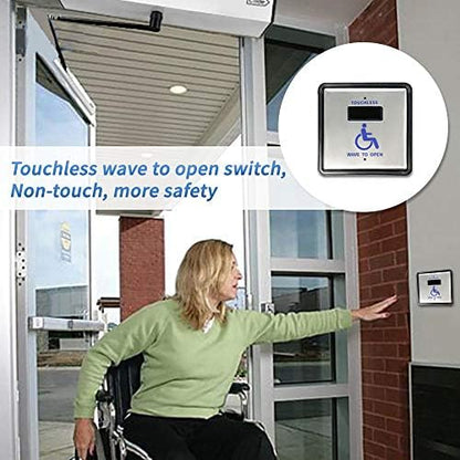Olideauto Contactless Door Opener,Handicap Door Opener Contactless Sensor Open with 2PCS Wired Square 4.5'' Handicap Sensor Switches Olide-513N