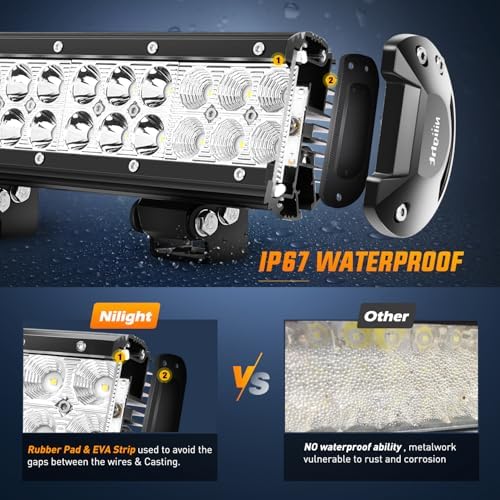 Nilight LED Light Bar with Yellow Black Covers 2 PCS 12 Inch 72 W