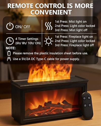 Essential Oil Diffuser, 7-Color Fireplace Flame Aromatherapy Humidifier