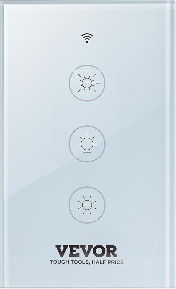 VEVOR Smart Dimmer Switch, Wi-Fi 2.4GHz, Dimmable Smart Switch with Tempered Glass Touch Panel, 15% to 85% Stepless Dimming, Voice App Remote Control, Works with Alexa Google Home, for LED Lights