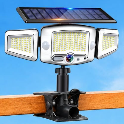 4000mAh Clip on Solar Lights Outdoor, 2500LM Motion Sensor Outdoor Lights with Digital Display, 270° Wide Angle &Dual PIR Sensors, IP65 Waterproof Solar Flood Lights for Fence Yard Deck Camping（1Pack）