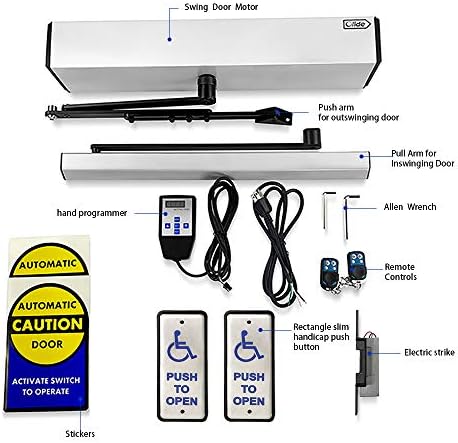 Olideauto Electronic Automatic Swing Door Opener System with Wired Narrow Handicap Push Buttons Olide-515 and 550lbs Fail Safety Electric Strike