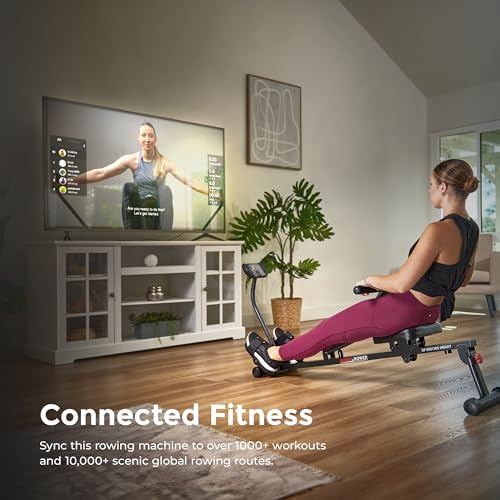 Sunny Health & Fitness Compact Hydraulic Rower with 12-Level Resistance | Full-Body Cardio, Joint-Friendly, Lightweight & Portable, Quiet & Smooth Row, Easy-Assembly, Free SunnyFit App