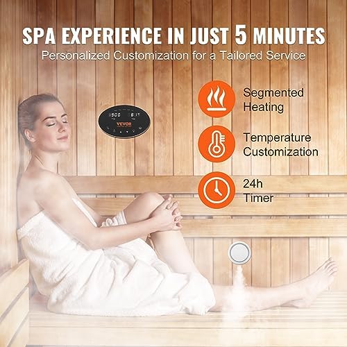 VEVOR Steam Shower Generator, 12 kW, Segmented Heating System with Temperature Customization & 24h Timer, Automatic Drainage Steam Bath Kit for Home Use