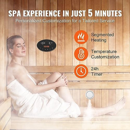 VEVOR Steam Shower Generator, 12 kW, Segmented Heating System with Temperature Customization & 24h Timer, Automatic Drainage Steam Bath Kit for Home Use