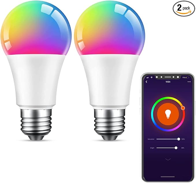 Beantech Wi-Fi Smart Light Bulb, Full Color Changing Light Bulb(RGB+W) 2 Pack-Compatible with Alexa and Google Assistant, Multicolor, (WB5-2p)