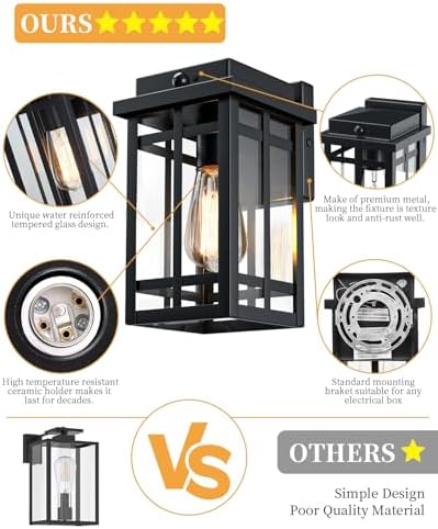 Motion Sensor Outdoor Wall Light Fixtures, 2 Packs, Black