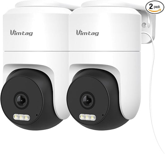 VIMTAG Pan/Tilt Outdoor Security Camera, 4K 8MP WiFi Home CCTV Camera, 360° View & Motion Tracking, Color Night Vision, 2-Way Audio, AI Detection Alarm, IP66, Cloud & SD Card Storage, Works w/Alexa