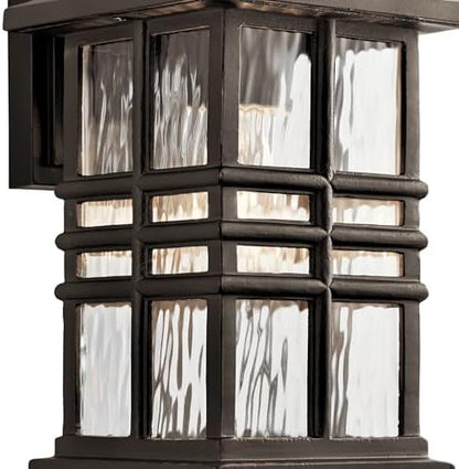 Kichler Beacon Square 1-Light Outdoor Wall Light in Olde Bronze, Clear Hammered Glass Shade, (6.5" W x 12" H x 7.5" D), 49829OZ