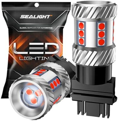 SEALIGHT 3157 LED Bulb Brake Light, 1000% Brighter 3156 LED Bulb Red Super Bright 3056 3057 3047 4057 Bulbs with HD Projector Len, Tail Brake Stop Lights Taillights for Cars, Brilliant Red 2PCS