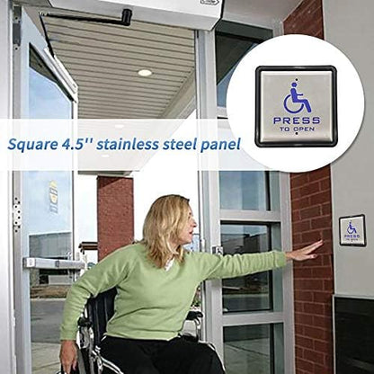 Olideauto Automatic Door Opener for Disabled with Wireless&Wired 2-in-1 4.5'' Square Handicap Push Button Olide-510 with Both Inswing and Outswing Arms