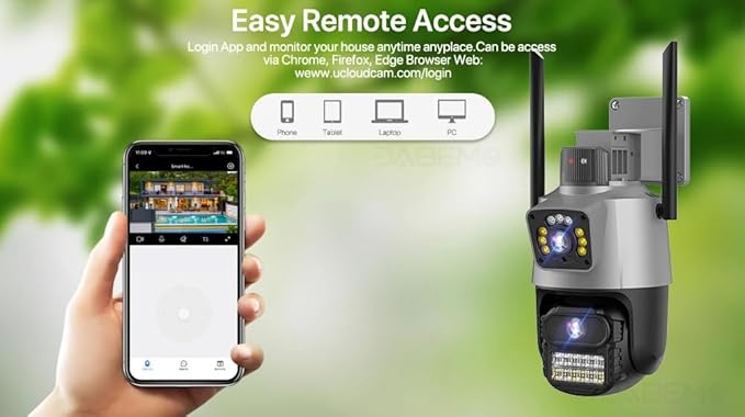 ICSEE WIFI Camera Security 3K 6MP Dual Lens Wireless PTZ Waterproof Human Detection CCTV With Warning Flashing Light, Alexa Supported (Dual Lens Black 6MP)