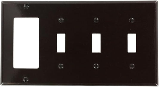 Leviton 4-Gang 3-Toggle 1-Decora/GFCI Device Combination Wallplate, P326, Brown
