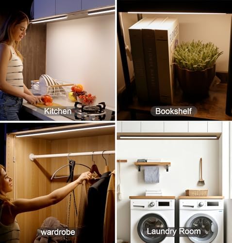 Leetdud Under Cabinet Lighting Plug in, 16 Inch 4 Pcs, Linkable AC120V 3CCT 3000K/4000K/5000K Ultra Slim, LED Under Cabinet Lights for Counter Light, Kitchen, Shelf, Sink, Workshop, Desk, Bronze
