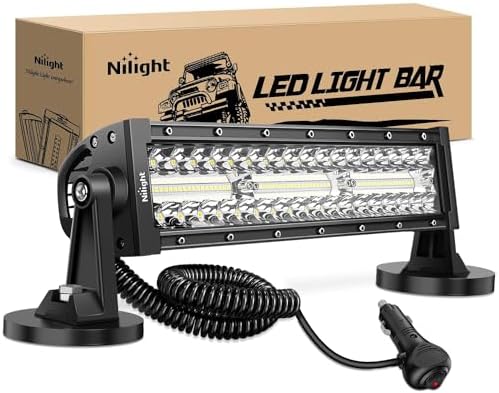 Nilight LED Light Bar 13.5 Inch Triple Row Cigarette Lighter Wiring Strong Magnetic Base Spot Flood Combo 96LEDs Fog Driving Work Roof Bumper Lights for Truck Tractor Golf Cart UTV