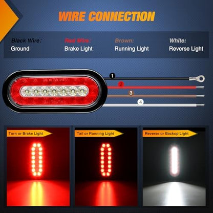 Nilight Trailer Tail Lights 2PCS 6 Inch Brake Reverse LED Lamp, Red White