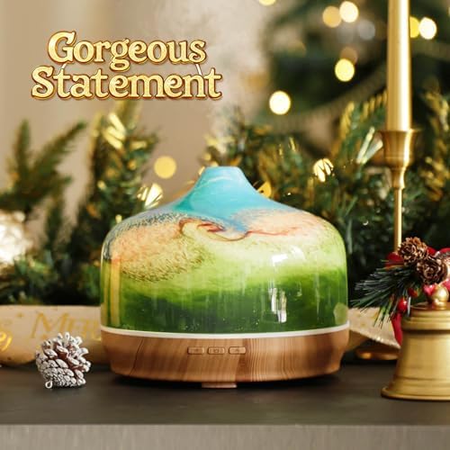 Porseme 500ml Glass Essential Oil Diffuser Aromatherapy Ultrasonic Cool Mist Humidifier 15-21 Running Hours Waterless Auto-Off Air Diffusers for Sleeping Yoga Working Spa(Blue Grass)