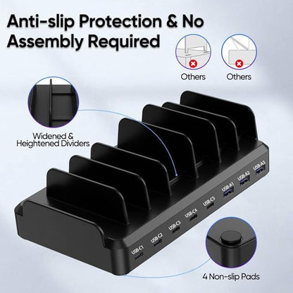 Lcssio 300W Charging Station for Multiple Devices, 8 Port Fast Charger | Fast Charging, Safety Certified, Compact Design, Organized Charging, Multiple Devices at Once, With 6 Cables