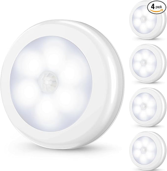 Mlambert 4 Pack Motion Sensor LED Night Light, Cordless Battery-Powered Stick-on Magnet Closet Lights, Safe Lights for Stairs, Cabinet, Cool White