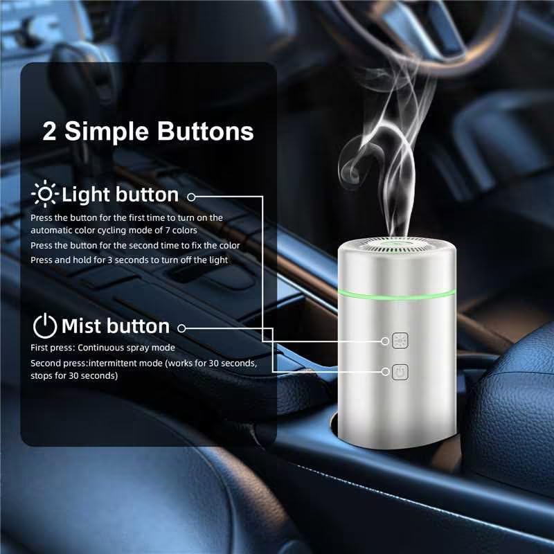 SEEDSEEL 100ML Car Essential Oil Diffuser, Rechargeable Battery Powered, Cordless Portable Aromatherapy Diffuser with 7 LED Color Lights 2 Timer Modes for Car Room Home Office (Silver)