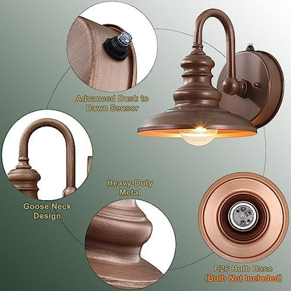 LONEDRUID Dusk to Dawn Sensor Rustic Outdoor Gooseneck Barn Light Fixture