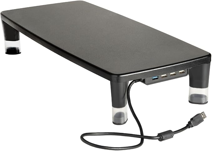 3M Monitor Computer Stand, 21.6 in x 9.4 in, 4 Port USB Hub | Height Adjustable Monitor Riser For Desk, Office, Home With Underneath Storage Space, No Skid