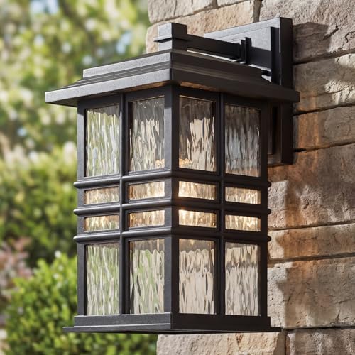 Kichler Beacon Square 14.25" 1-Light Outdoor Wall Light with Clear Hammered Glass in Textured Black, for Exterior Doors, Garage, Porch, or Patio (14.25" x 8"), 49830BKT